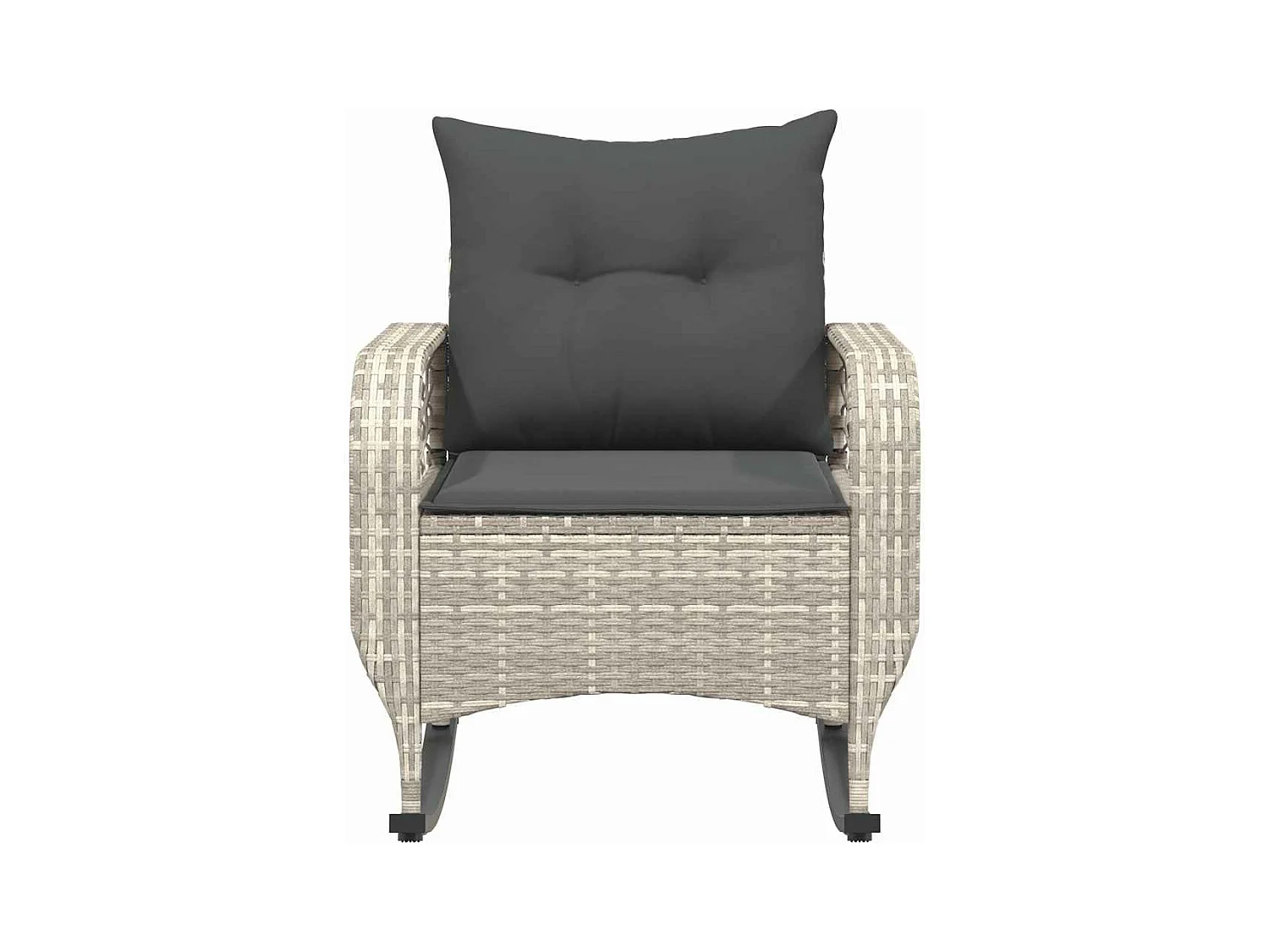 Chaise à bascule de jardin avec coussins gris clair poly rotin