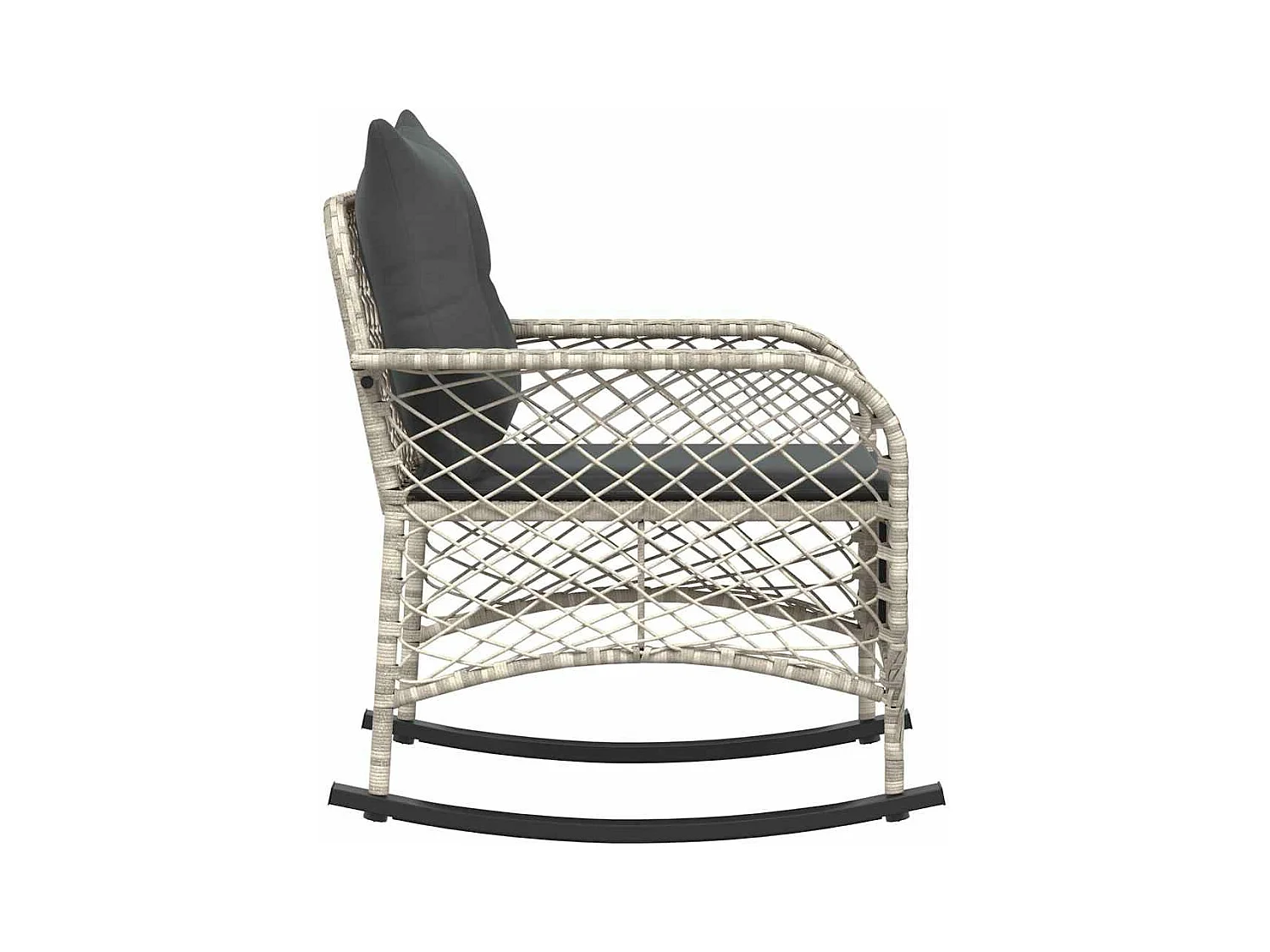 Chaise à bascule de jardin avec coussins gris clair poly rotin