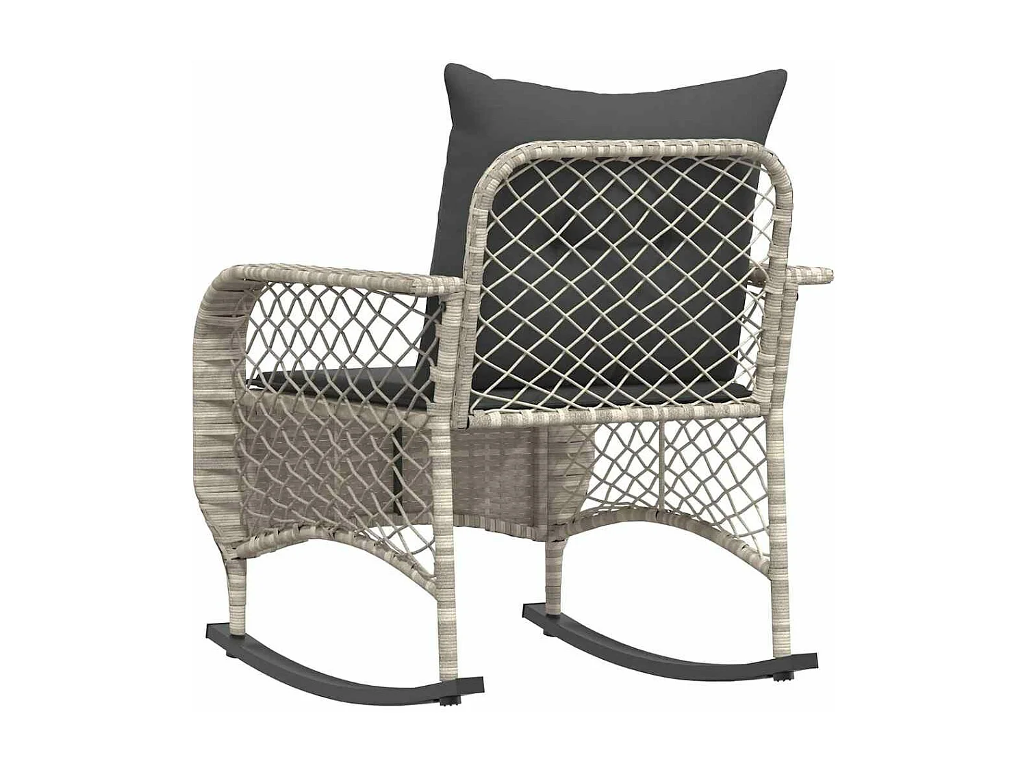 Chaise à bascule de jardin avec coussins gris clair poly rotin