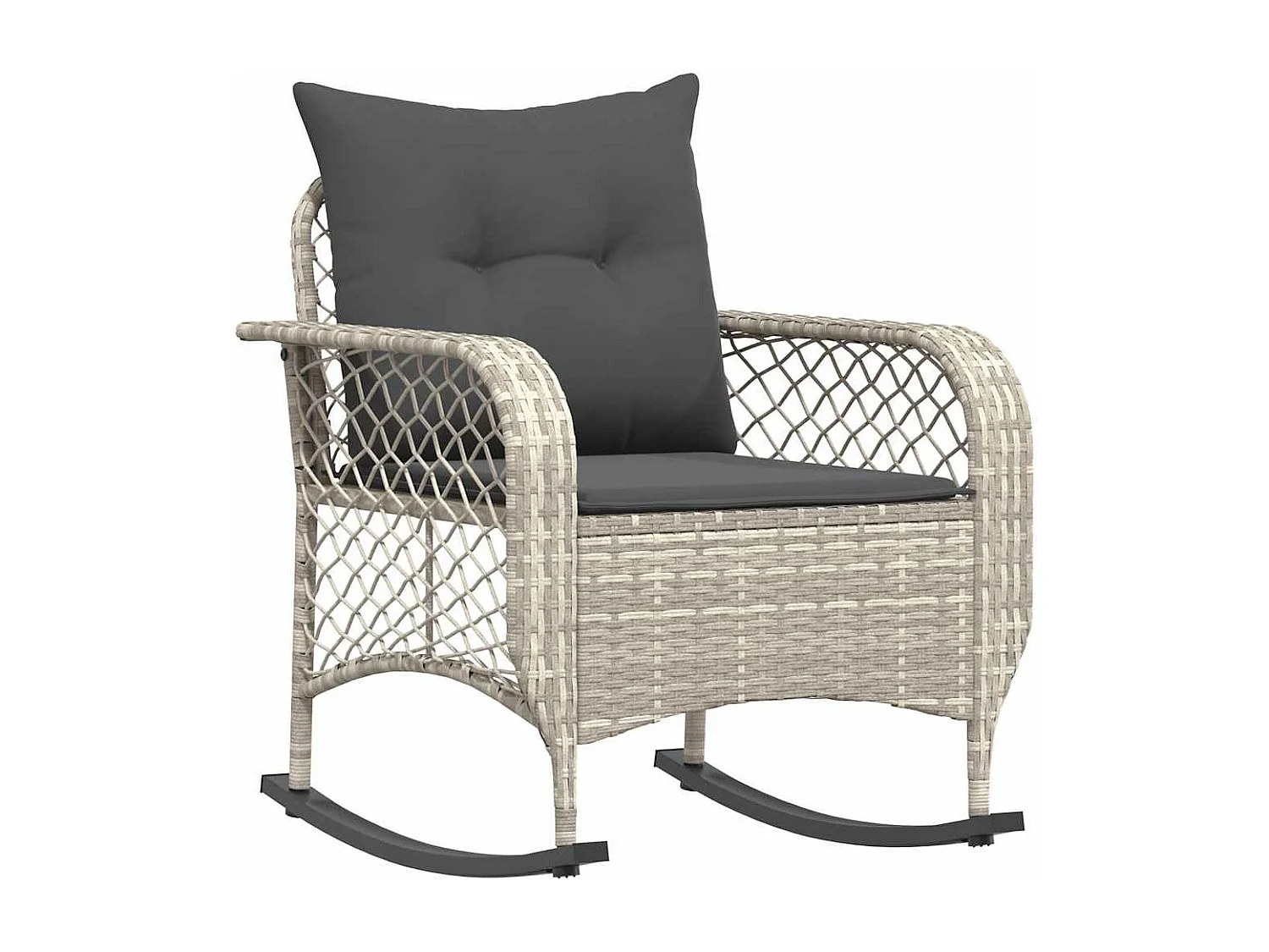 Chaise à bascule de jardin avec coussins gris clair poly rotin