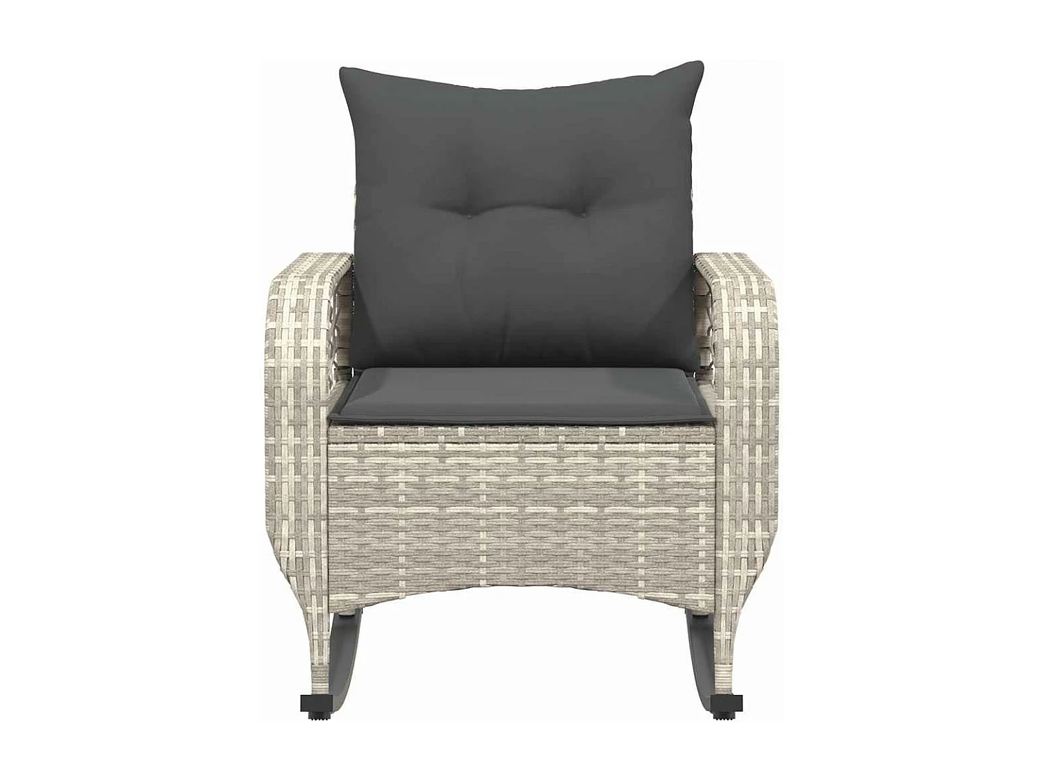 Chaise à bascule de jardin avec coussins gris clair poly rotin