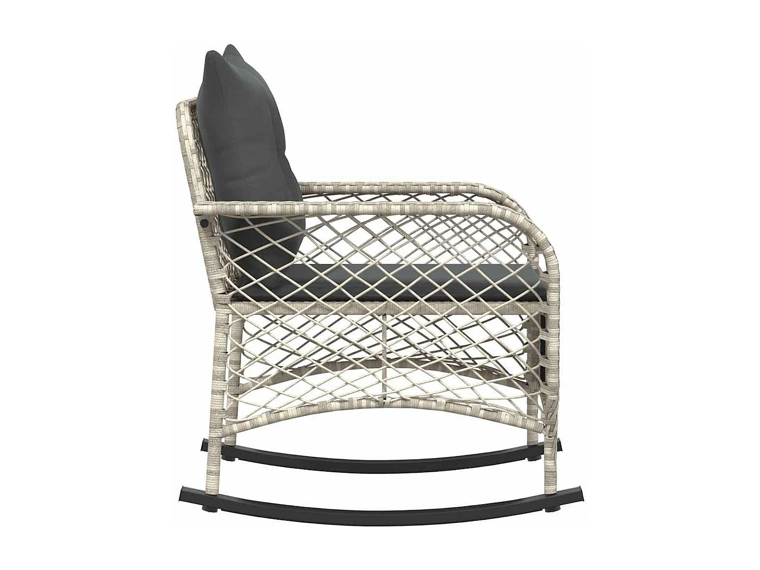 Chaise à bascule de jardin avec coussins gris clair poly rotin