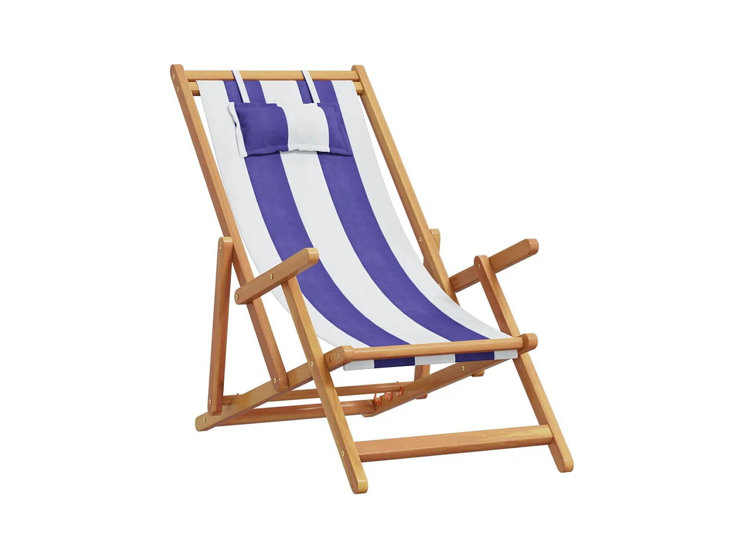 Strandstoel inklapbaar eucalyptushout en stof blauw en wit