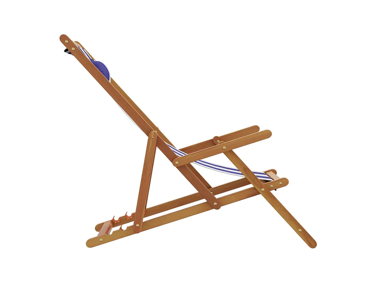 Silla playa plegable madera maciza eucalipto y tela azul blanco