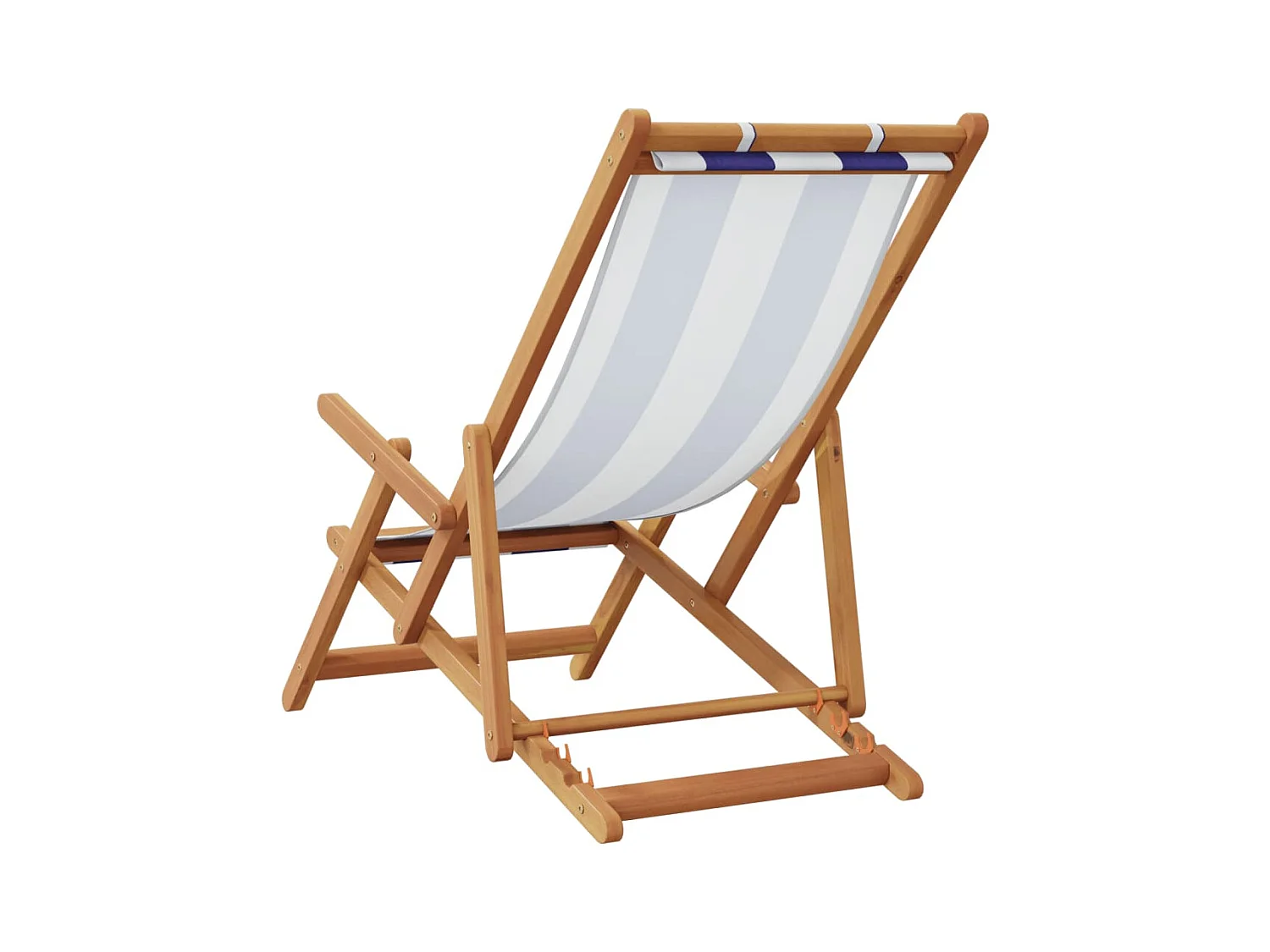 Silla playa plegable madera maciza eucalipto y tela azul blanco