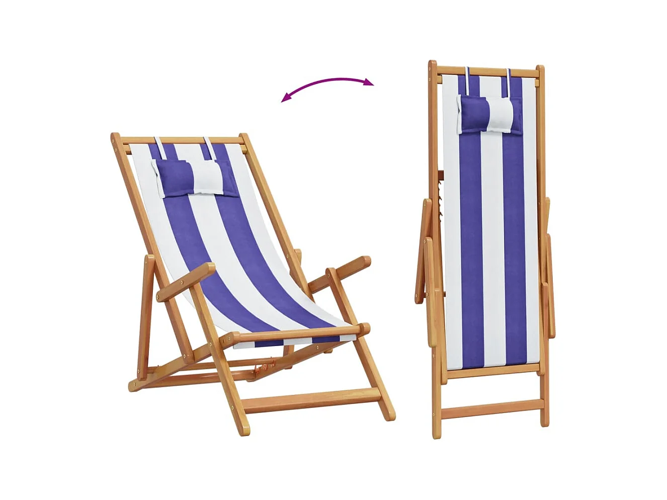 Silla playa plegable madera maciza eucalipto y tela azul blanco