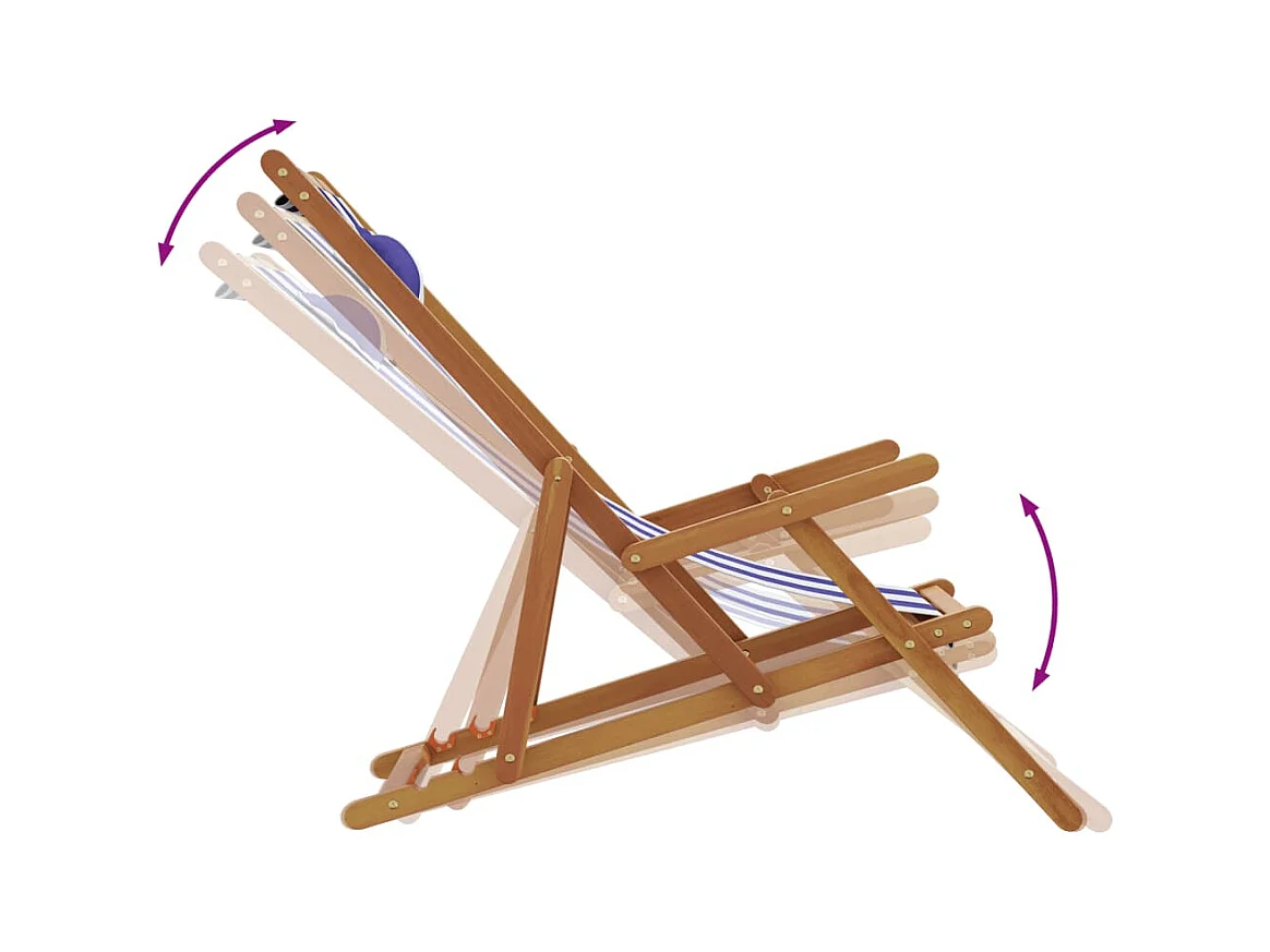 Silla playa plegable madera maciza eucalipto y tela azul blanco