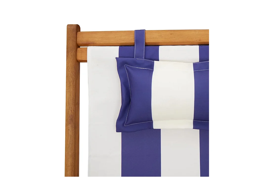 Silla playa plegable madera maciza eucalipto y tela azul blanco