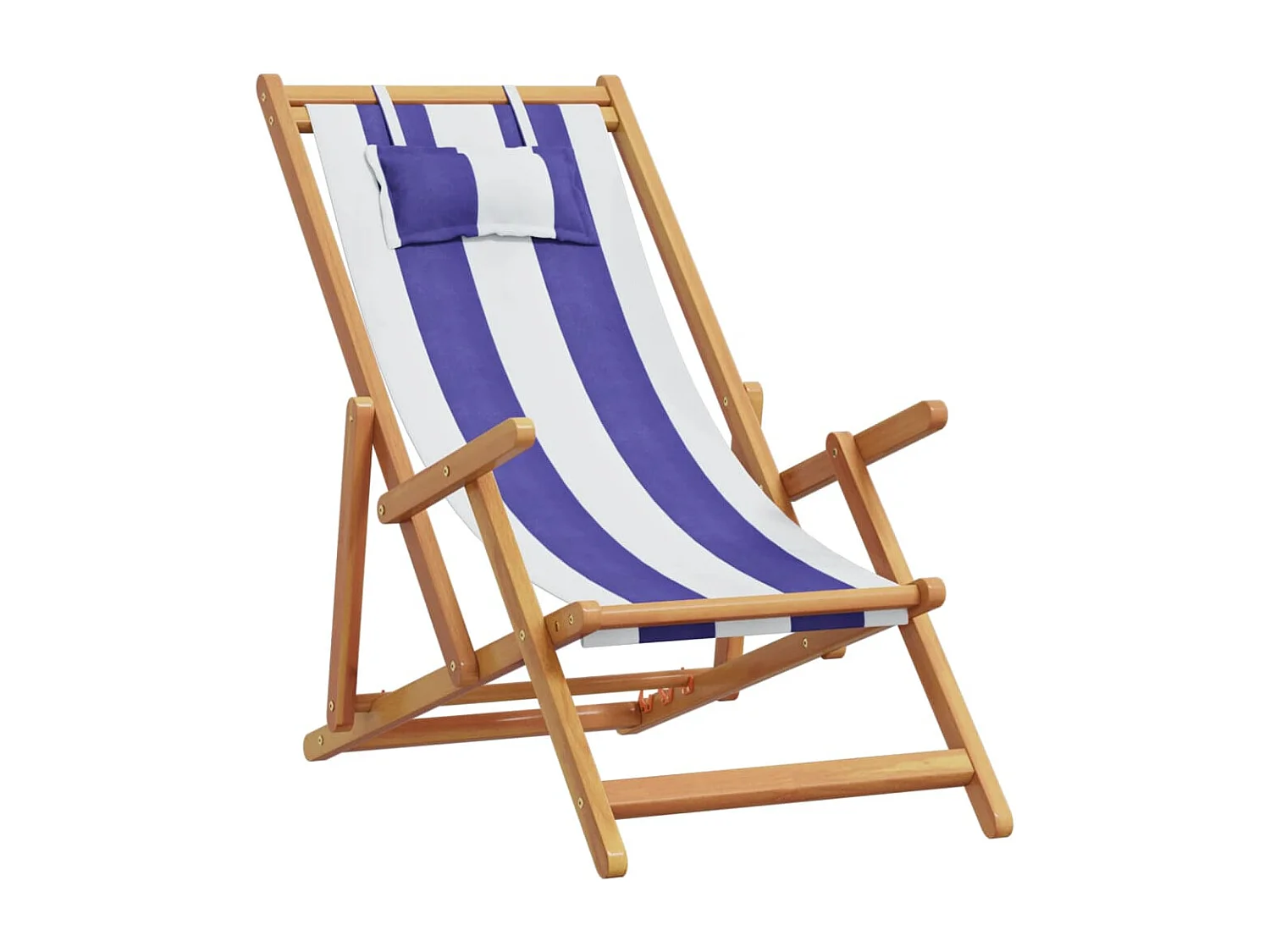 Chaise de plage pliable bleu et blanc bois d'eucalyptus/tissu