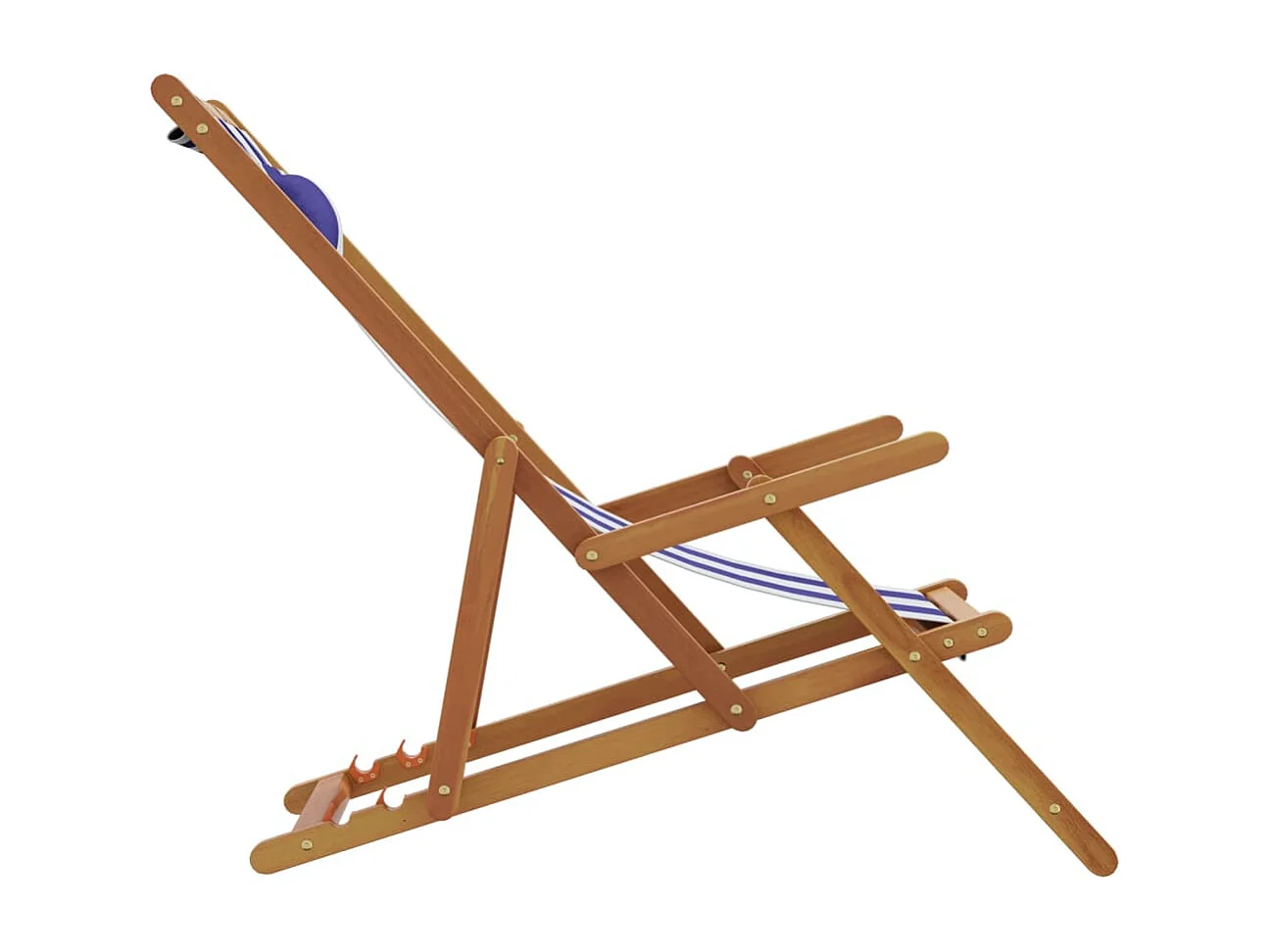 Chaise de plage pliable bleu et blanc bois d'eucalyptus/tissu