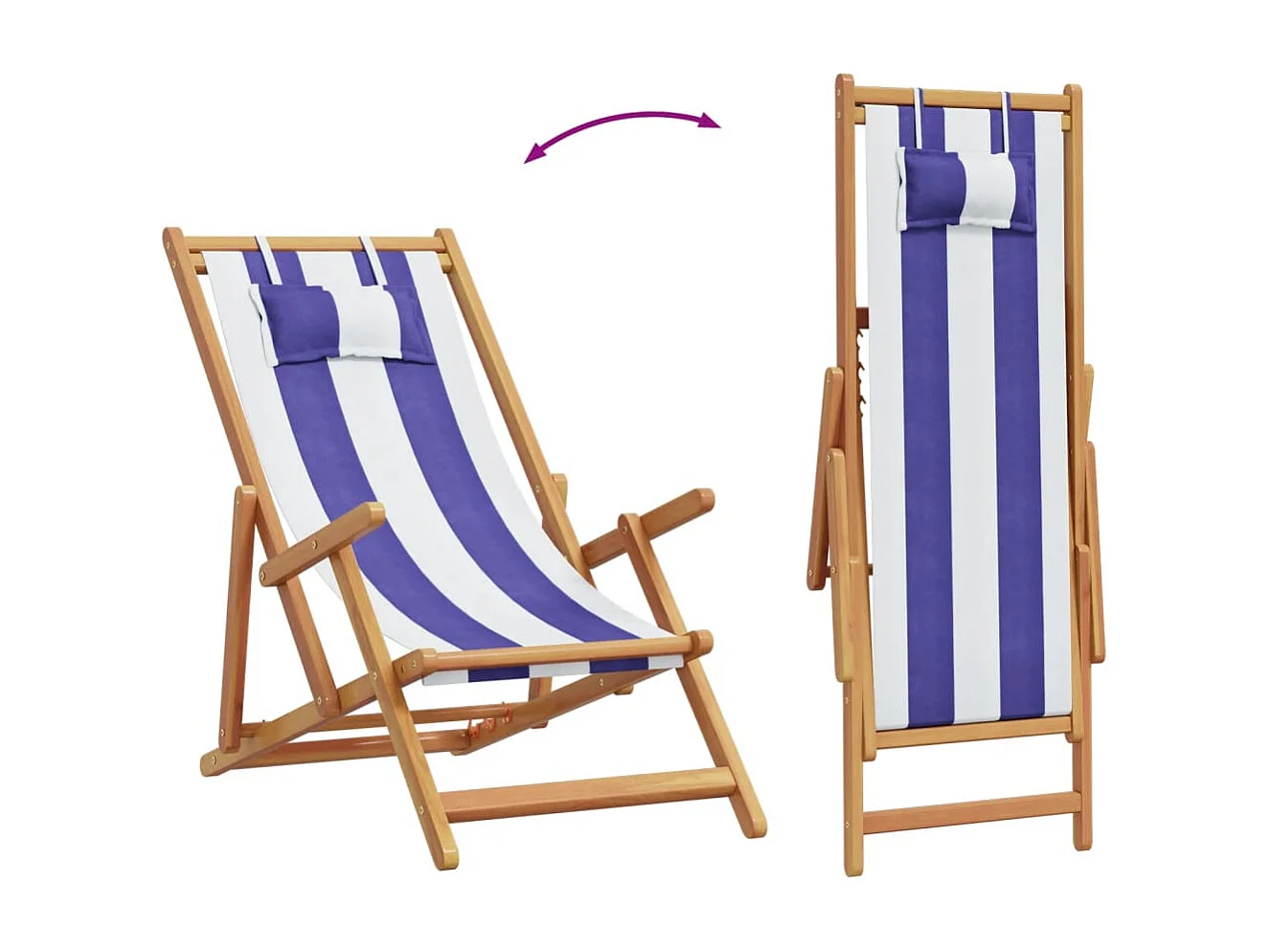 Chaise de plage pliable bleu et blanc bois d'eucalyptus/tissu