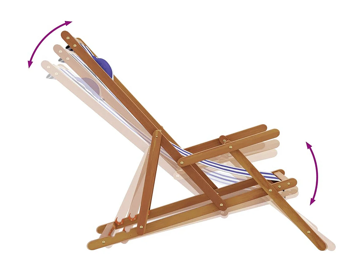 Chaise de plage pliable bleu et blanc bois d'eucalyptus/tissu