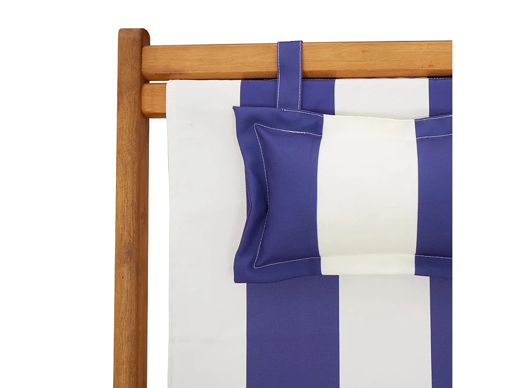 Chaise de plage pliable bleu et blanc bois d'eucalyptus/tissu
