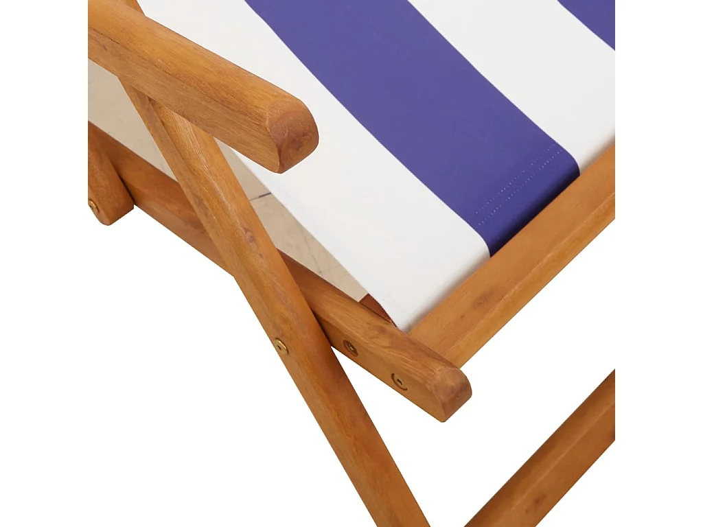 Chaise de plage pliable bleu et blanc bois d'eucalyptus/tissu
