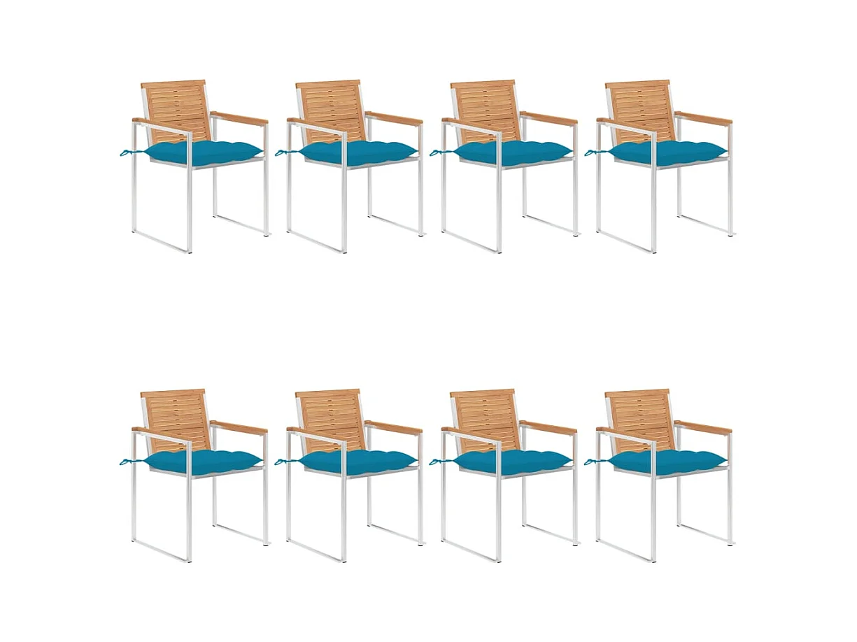 Chaises de jardin 8 pièces avec coussins Bois de teck massif