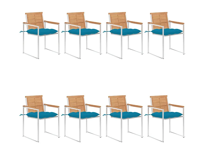 Chaises de jardin 8 pièces avec coussins Bois de teck massif