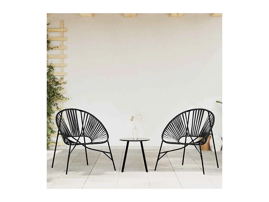 Lot de 3 Chaise de jardin noir résine tressée