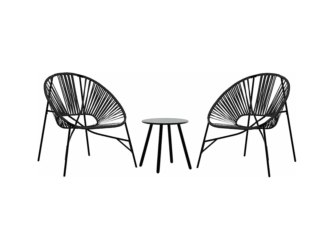 Lot de 3 Chaise de jardin noir résine tressée