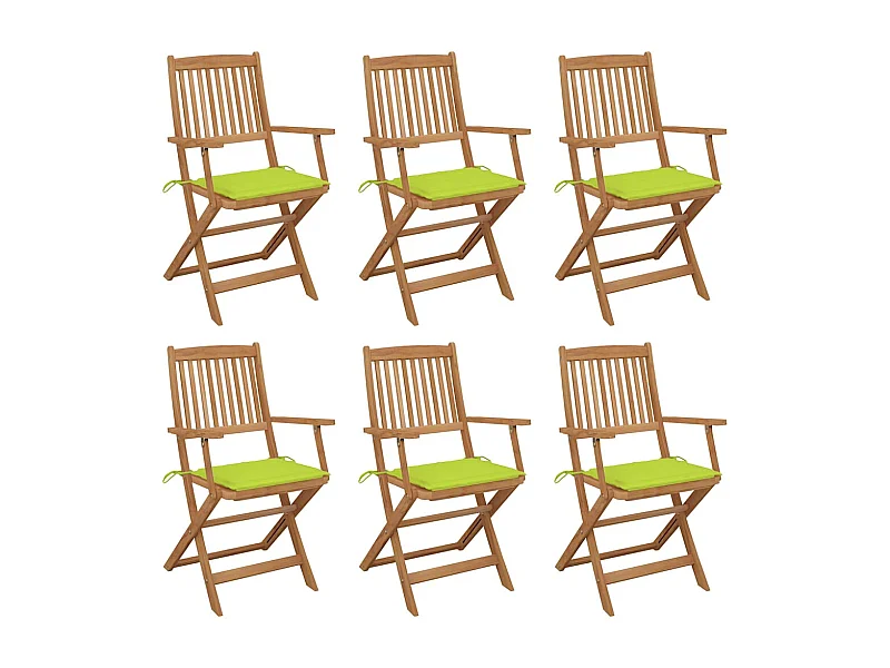 Chaises pliables de jardin 6 pièces avec coussins Bois d'acacia
