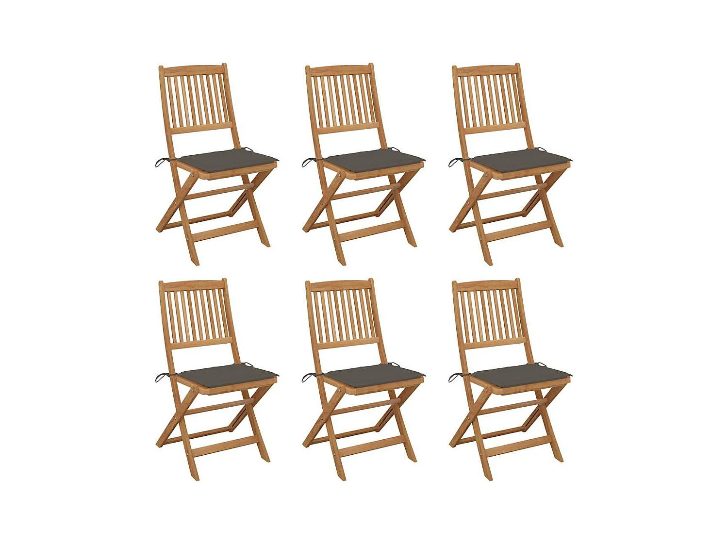 Chaises pliables de jardin 6 pièces avec coussins Bois d'acacia