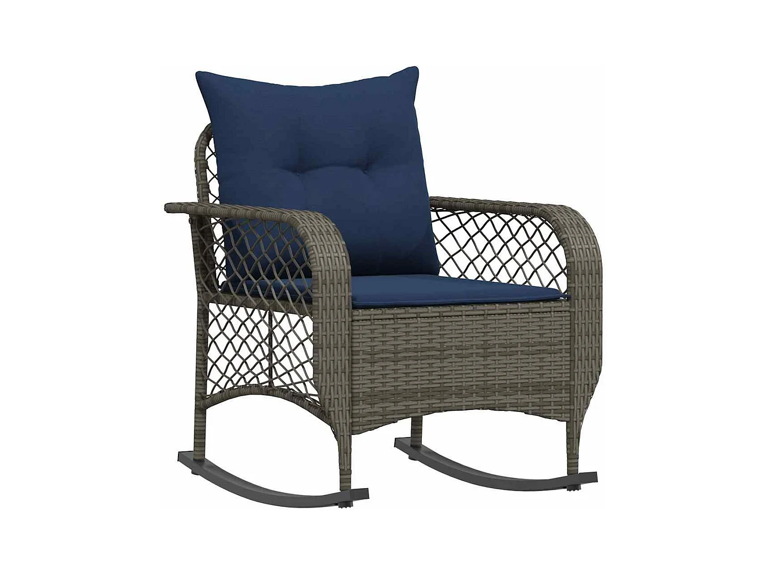 Chaise à bascule de jardin avec coussins gris résine tressée