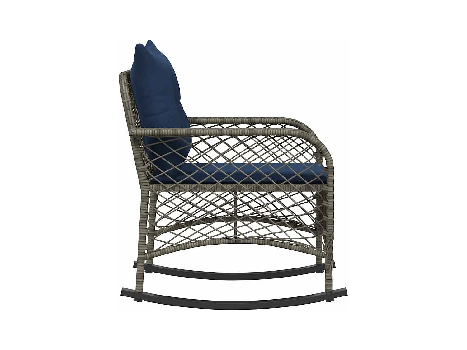 Chaise à bascule de jardin avec coussins gris résine tressée