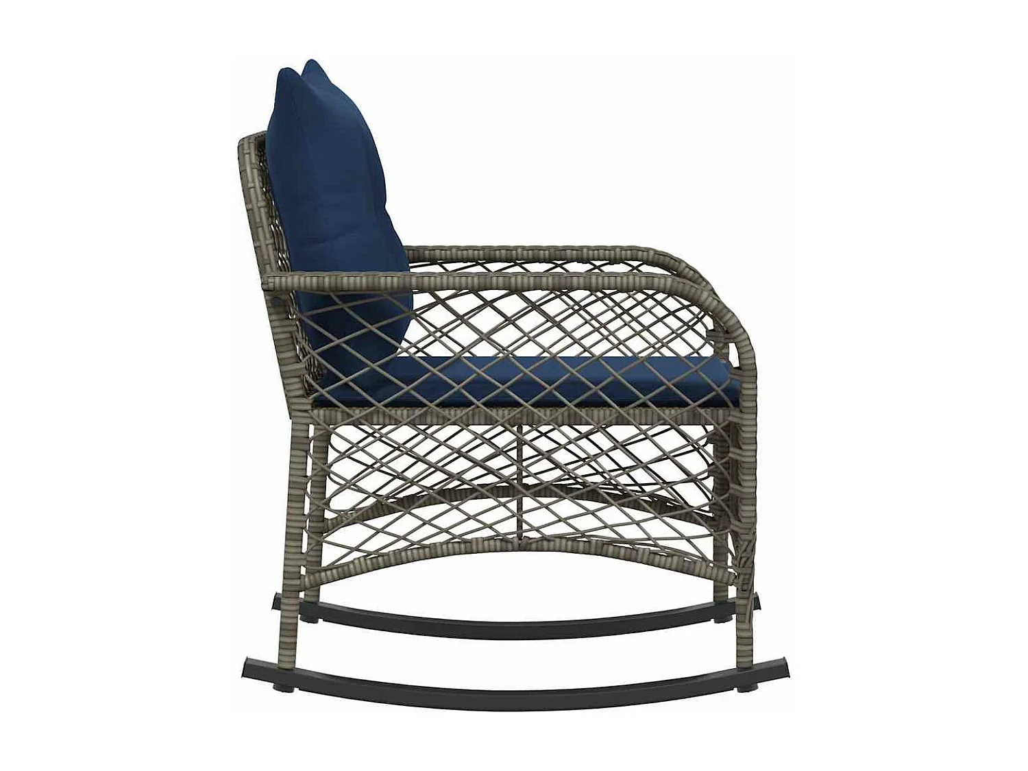 Chaise à bascule de jardin avec coussins gris résine tressée