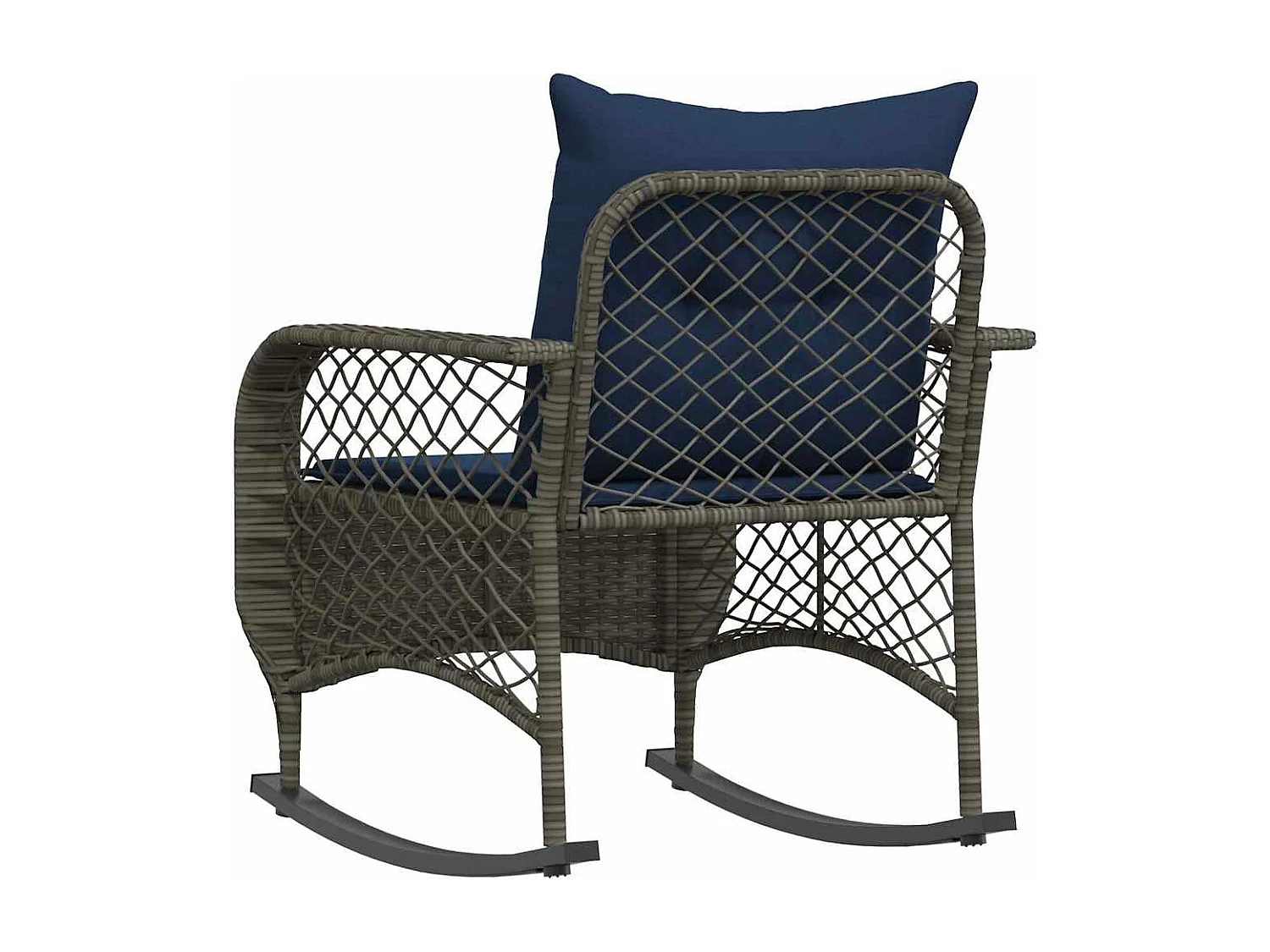 Chaise à bascule de jardin avec coussins gris résine tressée