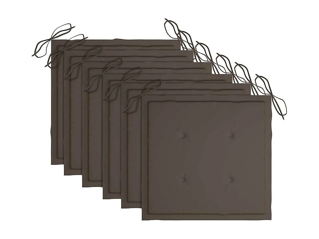 Cadeiras de jardim com almofadões cinza-acast. 6 peças teca maciça