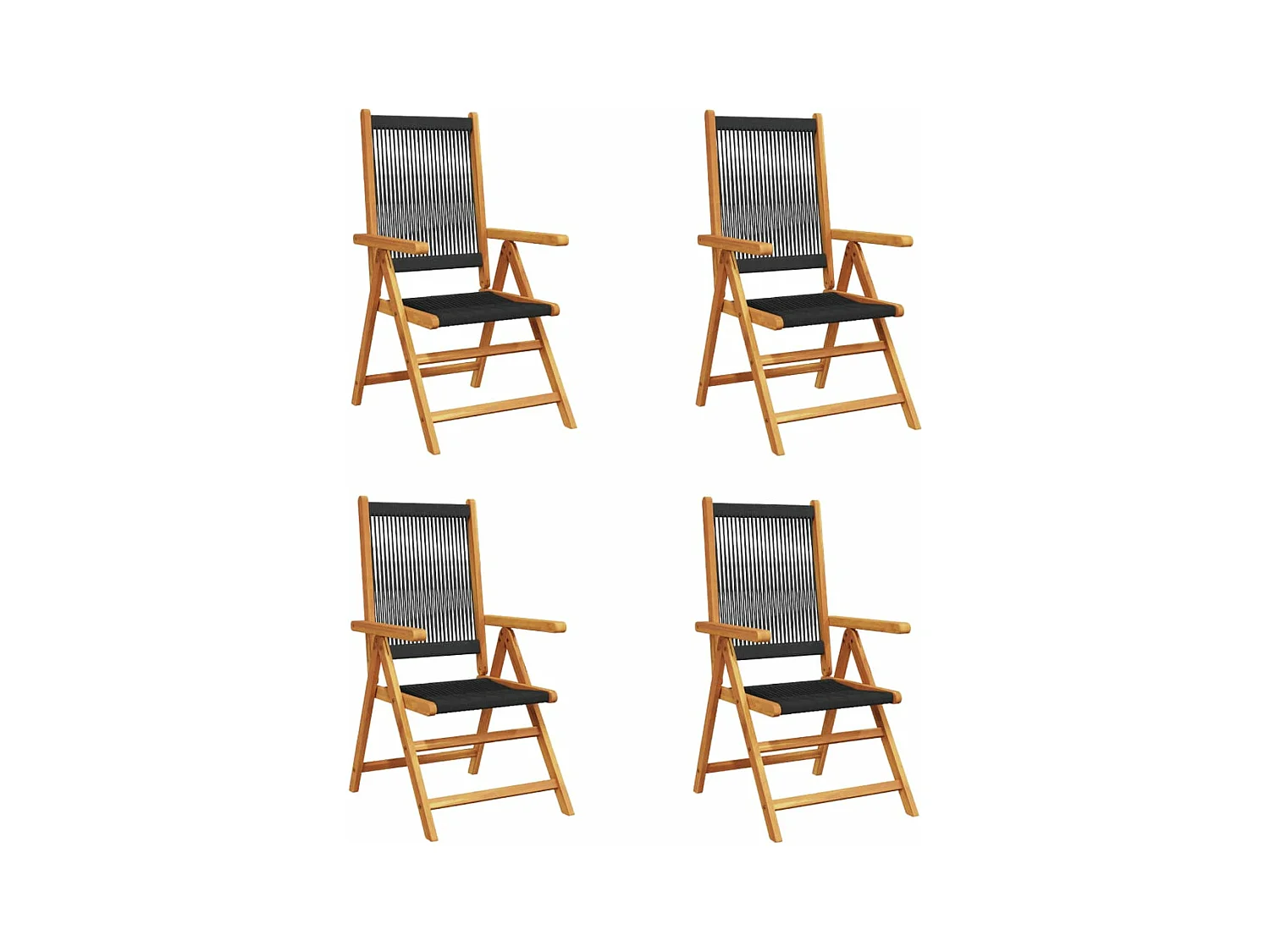 Chaises inclinables de jardin lot de 4 noir bois massif acacia