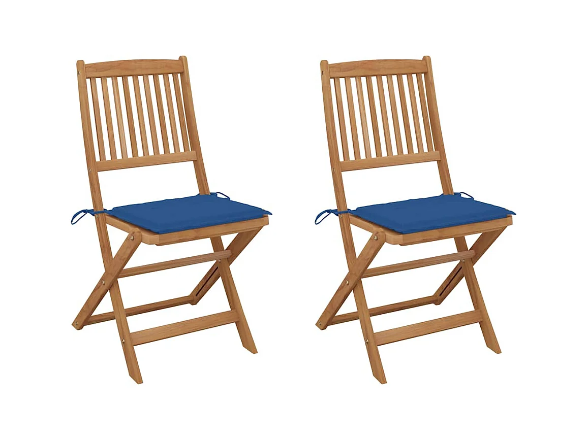 Chaises pliables de jardin 2 pièces avec coussins Bois d'acacia