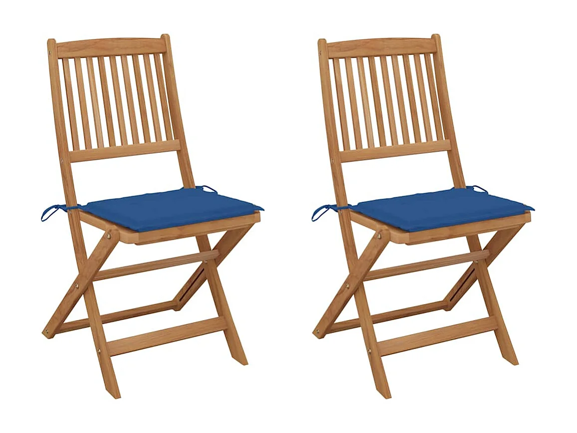 Chaises pliables de jardin 2 pièces avec coussins Bois d'acacia