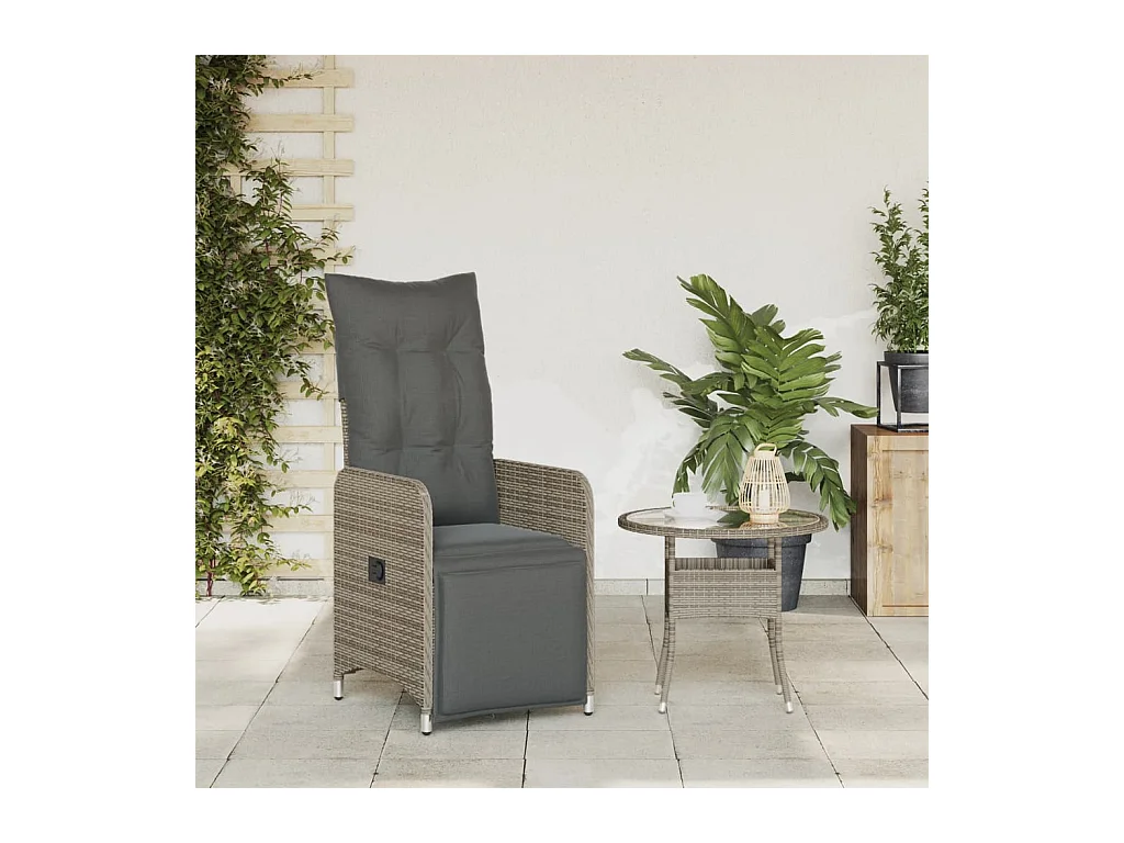 Chaise inclinable de jardin avec coussins gris résine tressée