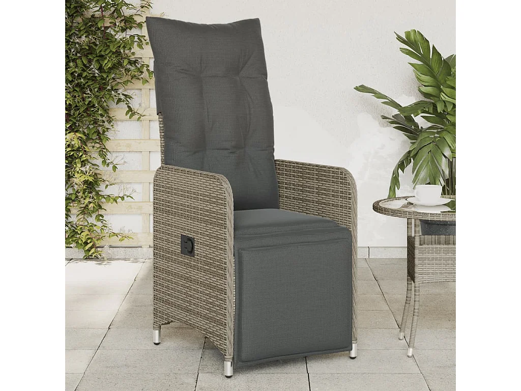 Chaise inclinable de jardin avec coussins gris résine tressée