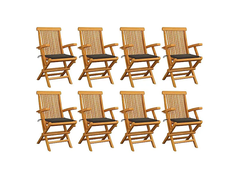 Chaises de jardin avec coussins taupe 8 pièces Bois de teck massif