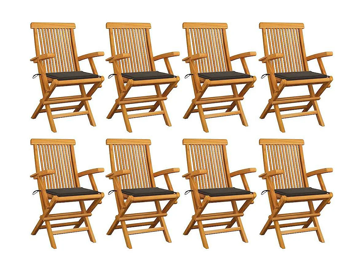 Chaises de jardin avec coussins taupe 8 pièces Bois de teck massif