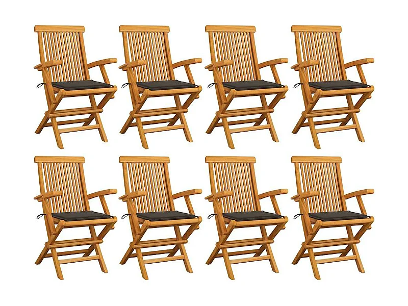 Chaises de jardin avec coussins taupe 8 pièces Bois de teck massif