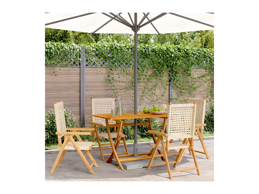 Tuinstoelen 4 st verstelbaar poly rattan en massief hout beige
