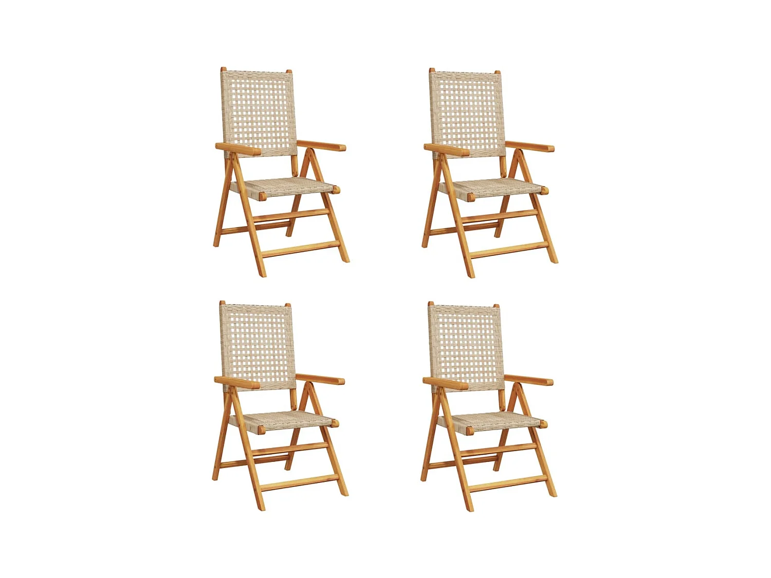 Tuinstoelen 4 st verstelbaar poly rattan en massief hout beige
