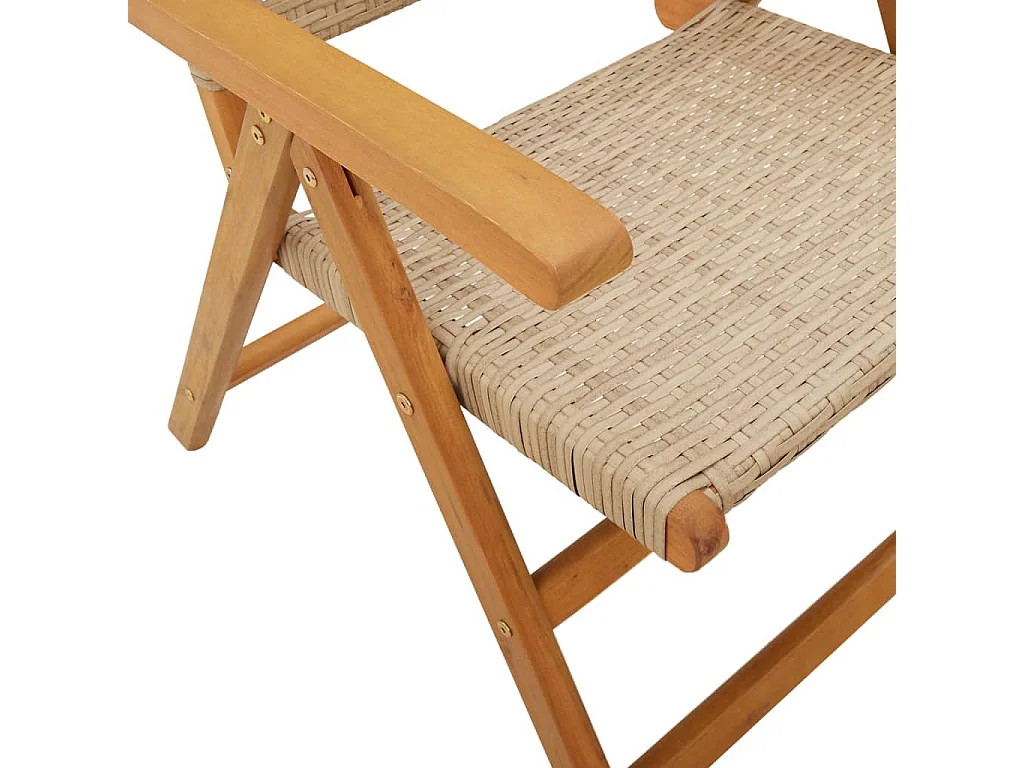 Tuinstoelen 4 st verstelbaar poly rattan en massief hout beige