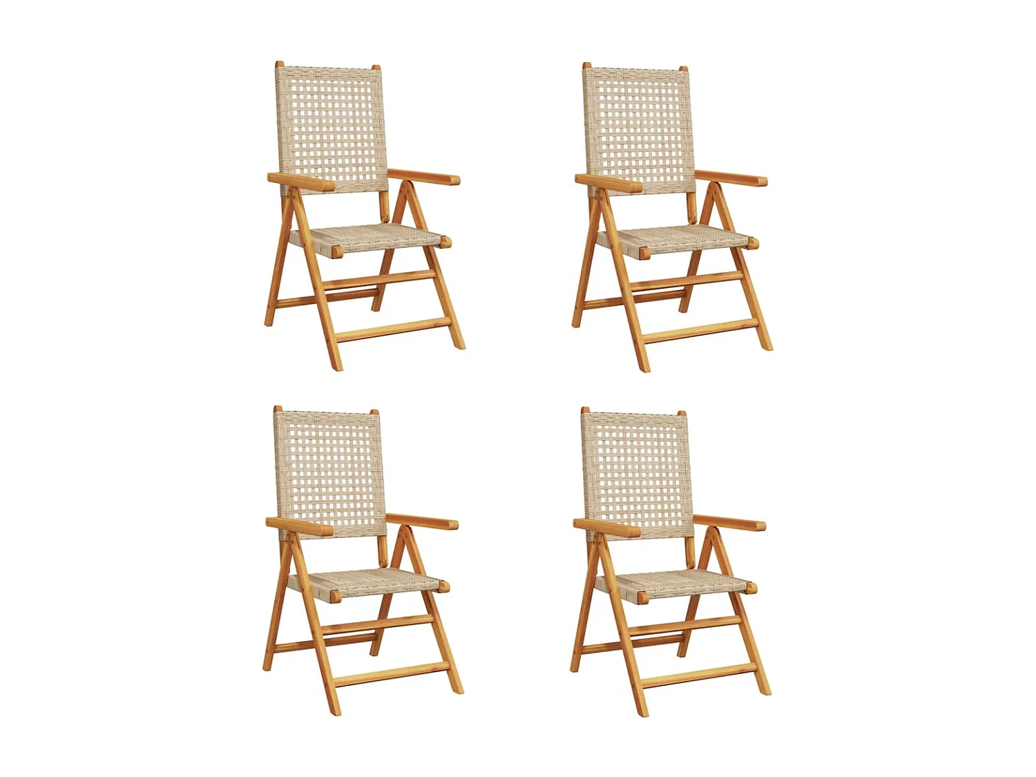 Sillas de jardín reclinables 4 unidades ratán PE madera maciza beige