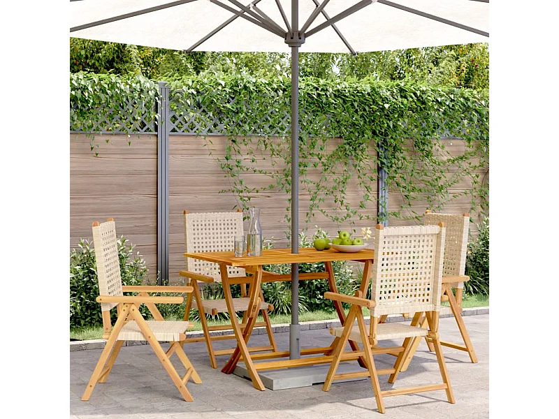 Sillas de jardín reclinables 4 unidades ratán PE madera maciza beige