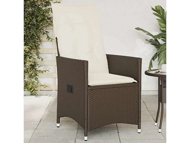 Sillón reclinable de jardín con cojines ratán sintético marrón