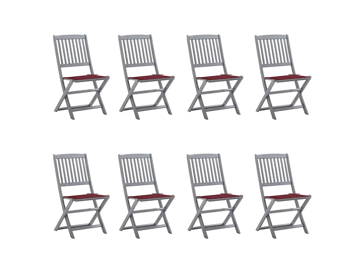 Chaises pliables d'extérieur 8 pièces avec coussins Bois d'acacia