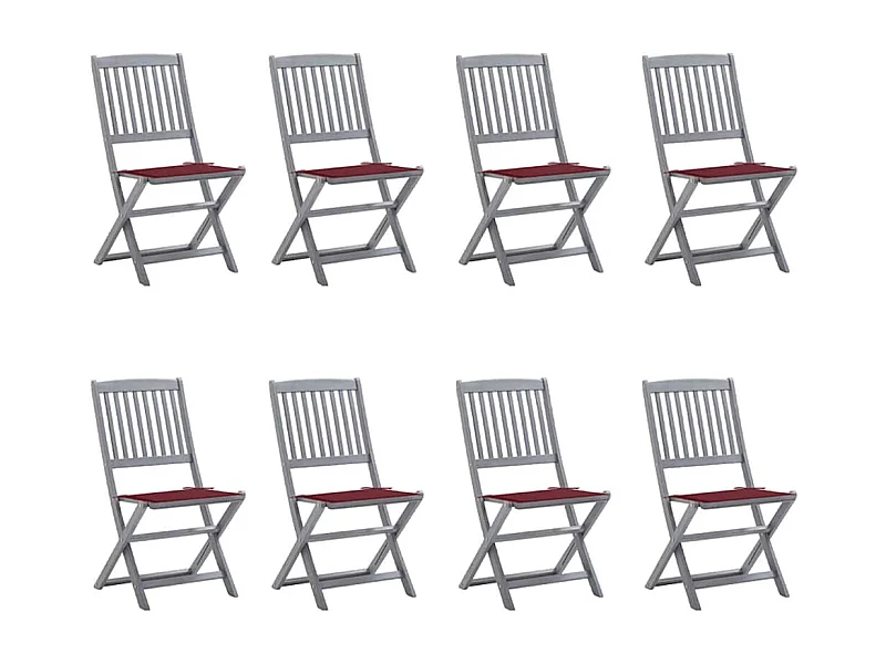 Chaises pliables d'extérieur 8 pièces avec coussins Bois d'acacia