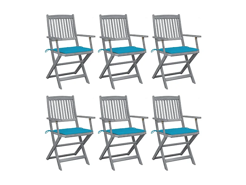 Chaises pliables d'extérieur 6 pièces avec coussins Bois d'acacia