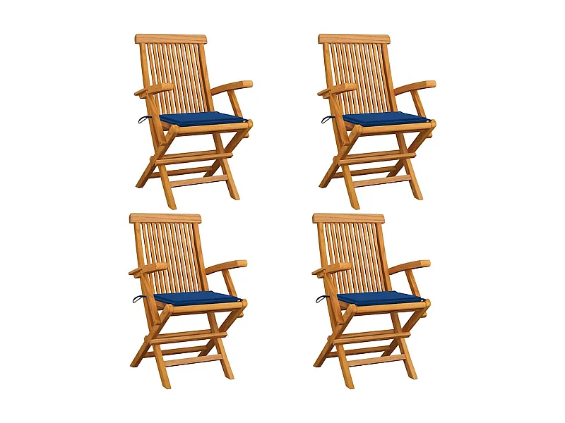 Cadeiras de jardim com almofadões azul real 4 peças teca maciça