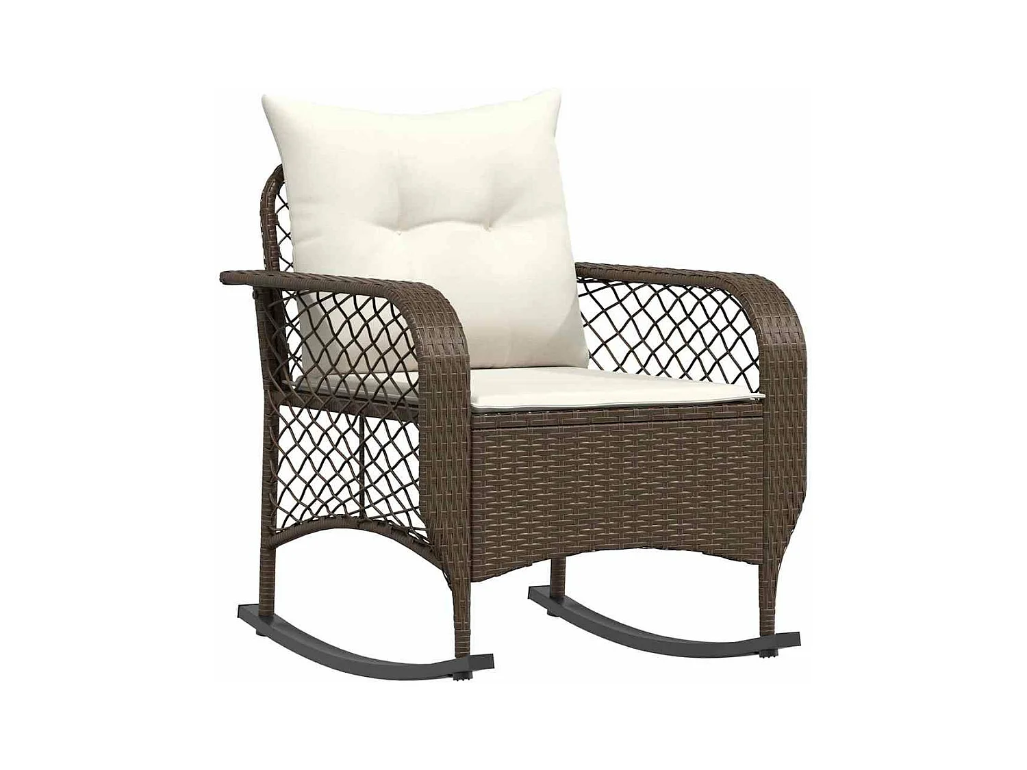 Chaise à bascule de jardin avec coussins marron résine tressée