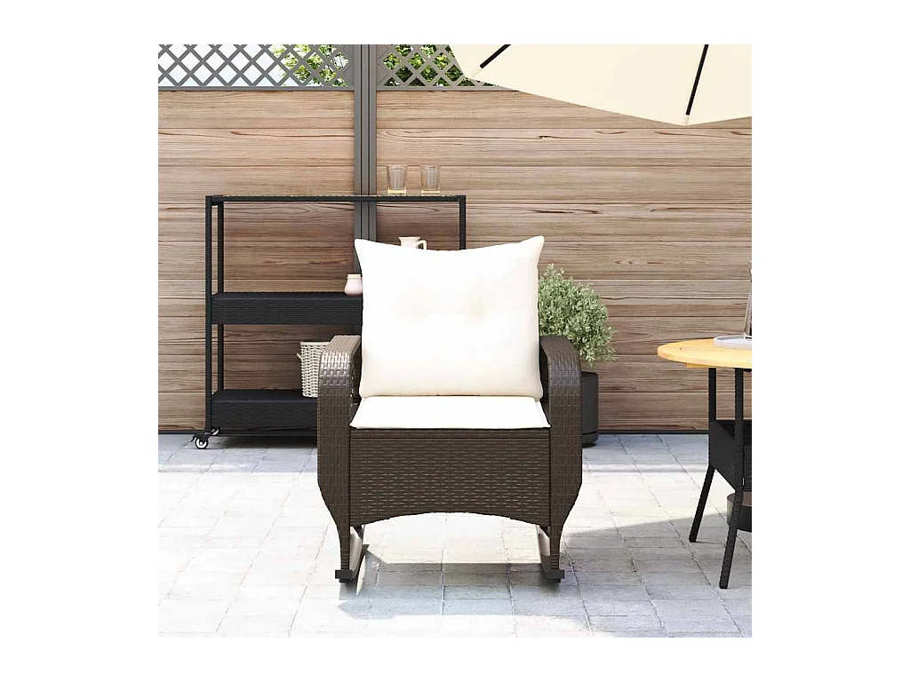 Chaise à bascule de jardin avec coussins marron résine tressée