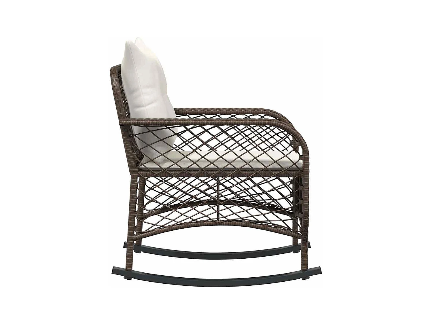 Chaise à bascule de jardin avec coussins marron résine tressée